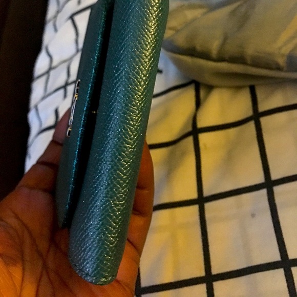 Like New! Coach Glitter Iridescent Bluish Green snap Compact Wallet - Picture 9 of 14
